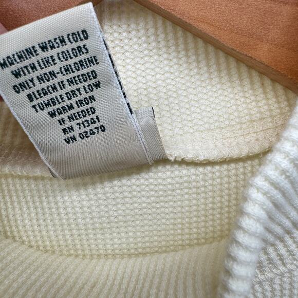 LL Bean Shirt Womens Medium Cream Thermal Waffle Knit Mock Neck Pullover - Picture 5 of 7